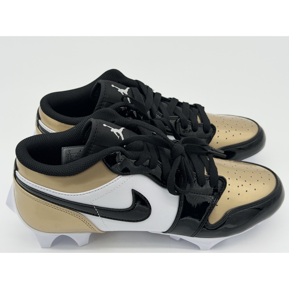 Size 9 - Nike Jordan 1 Low TD Football Cleats Gold Black FJ6245-701 No Box Lid